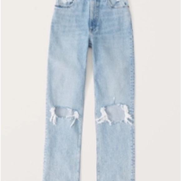Abercrombie 90s Ultra High Rise Straight Jeans, Ripped Medium Wash 24S - Picture 4 of 5